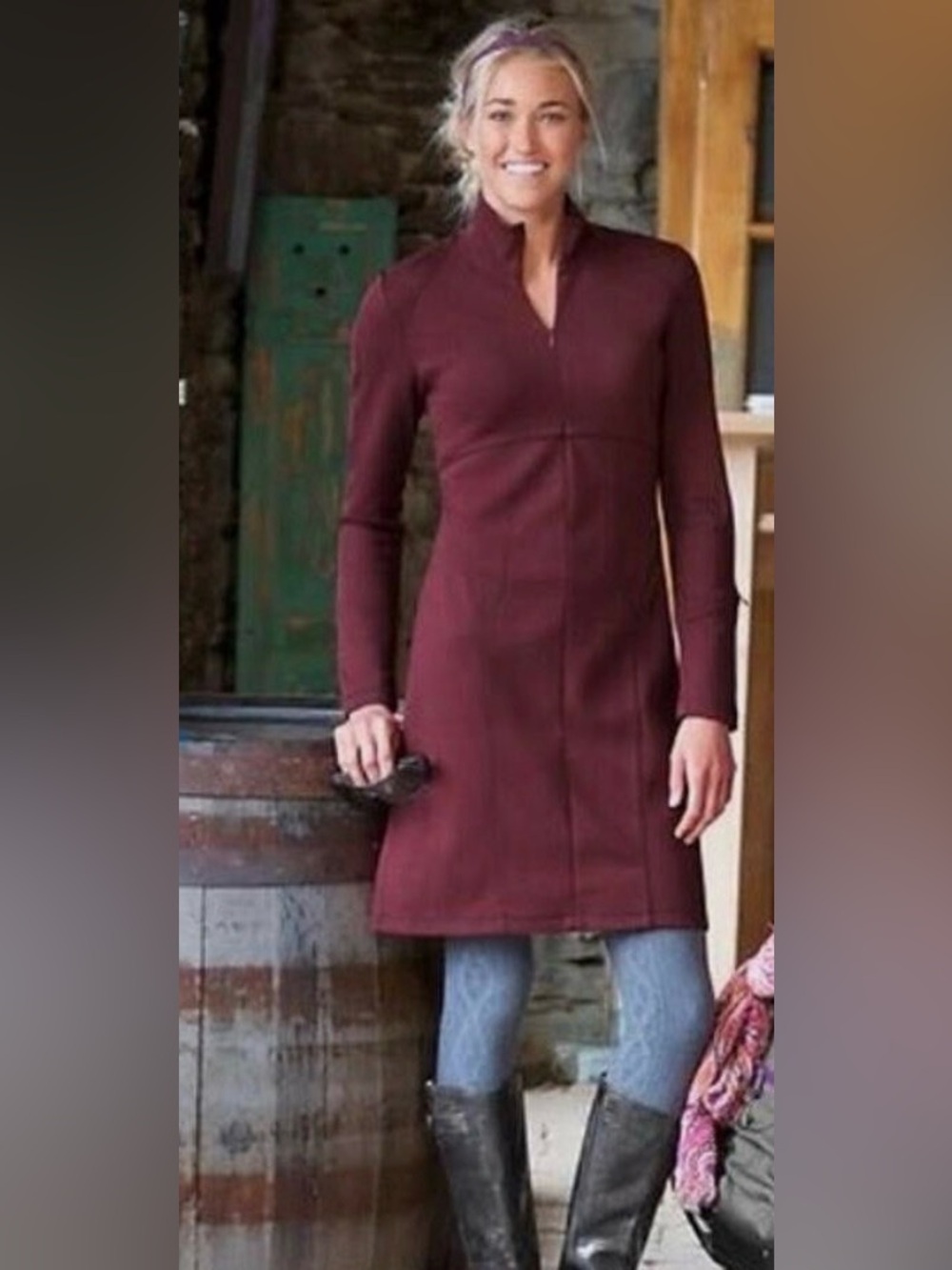 Athleta Wine Long-Sleeve Zip-Front Dress